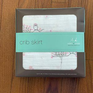 Aden + Anais Pink and White Muslin Crib Skirt